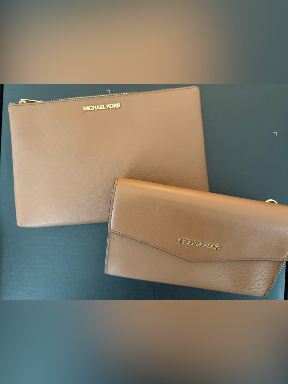 Michael Kors Brown Leather Wallet and Zip Pouch Set